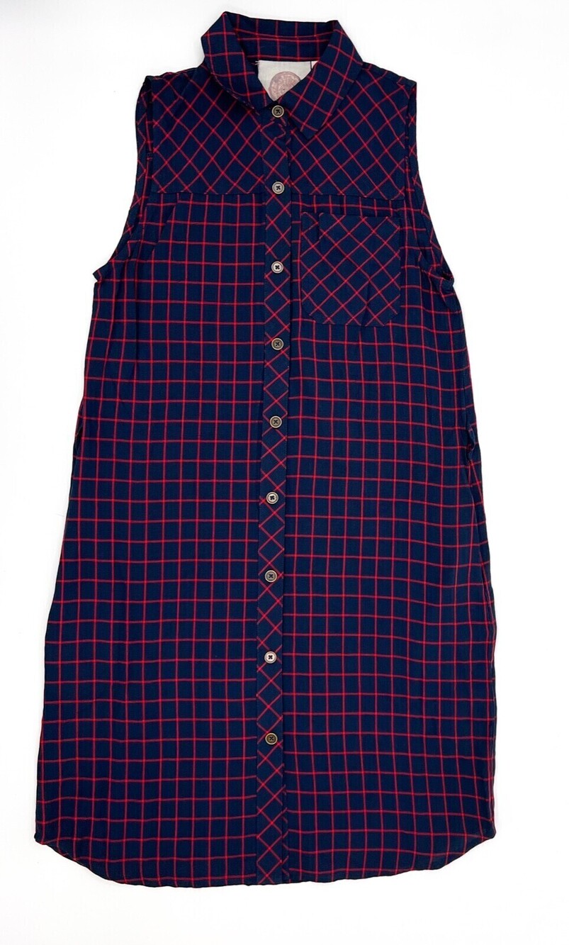 Ash & Ember Dress Womens Extra Small Navy Red Plaid Button up Shirt Dress